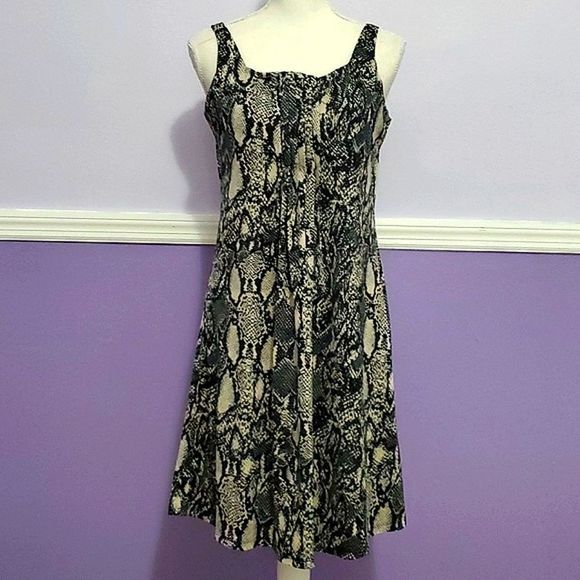 Glamour Retro Goth Reptile Print Pleated Flare Mini Dress - Picture 1 of 8